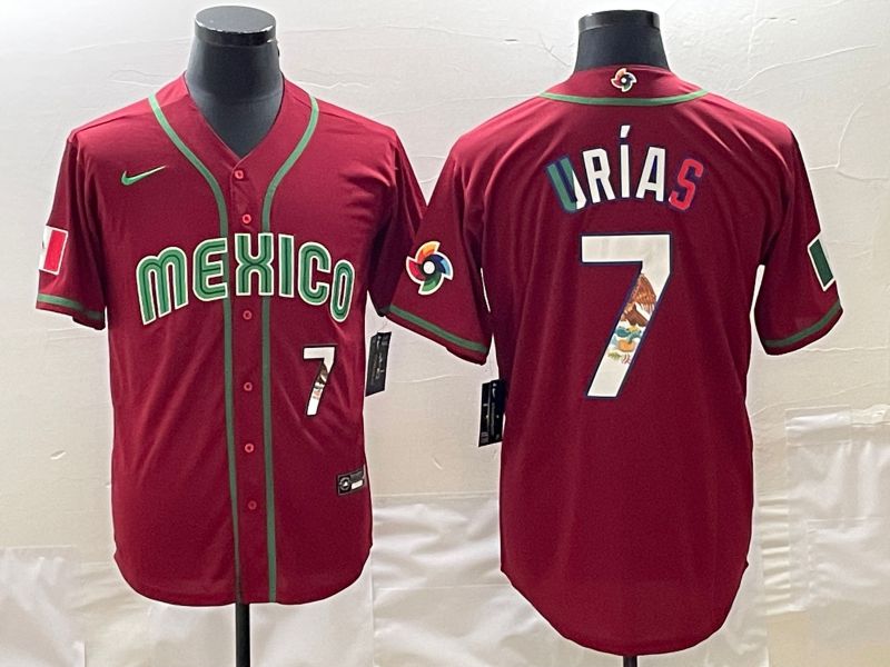 Men 2023 World Cub Mexico 7 Urias Red Nike MLB Jersey25